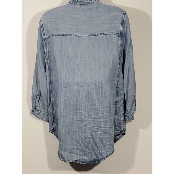Kayla Seo Button Down Embroidered Chambray Light Wash Blue XS 3/4 Tab Sleeves - Picture 9 of 15